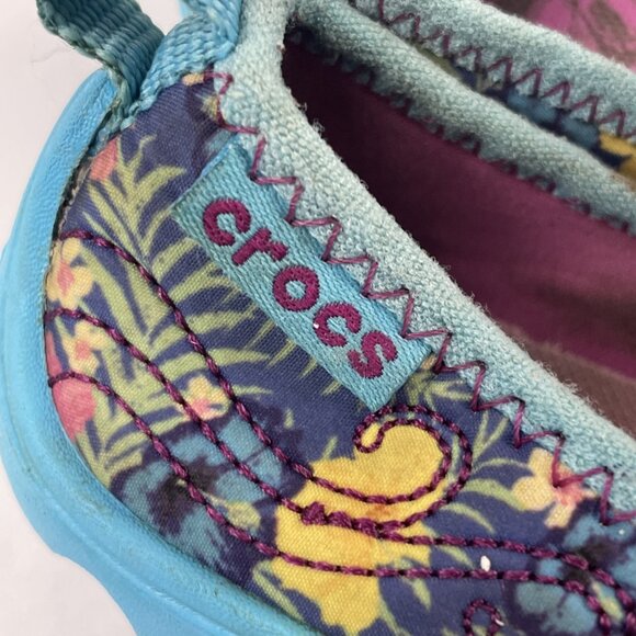 Crocs SlipOn Duet Busy Day Mary Jane Shoes Girls C9 Blue Floral Canvas Rubber - Picture 10 of 11